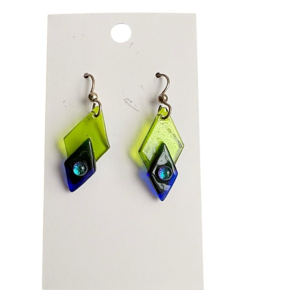 Jewelry - Green and Blue Glass Dangle Earrings